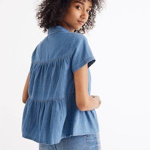 Madewell tiered denim short sleeve button down top xs